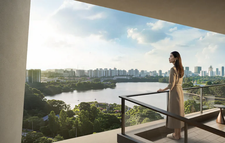 Lucerne Grand balcony looking east over Jurong Lake towards the city — artist's impression