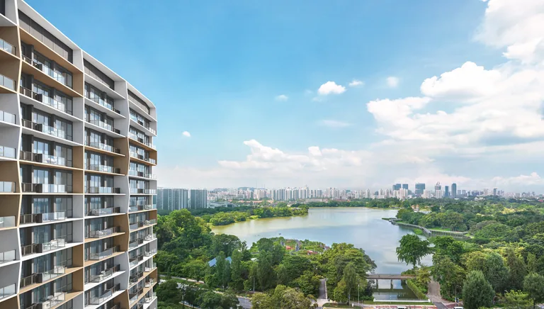 Lucerne Grand facade overlooking Jurong Lake and Jurong Lake Gardens — artist's impression