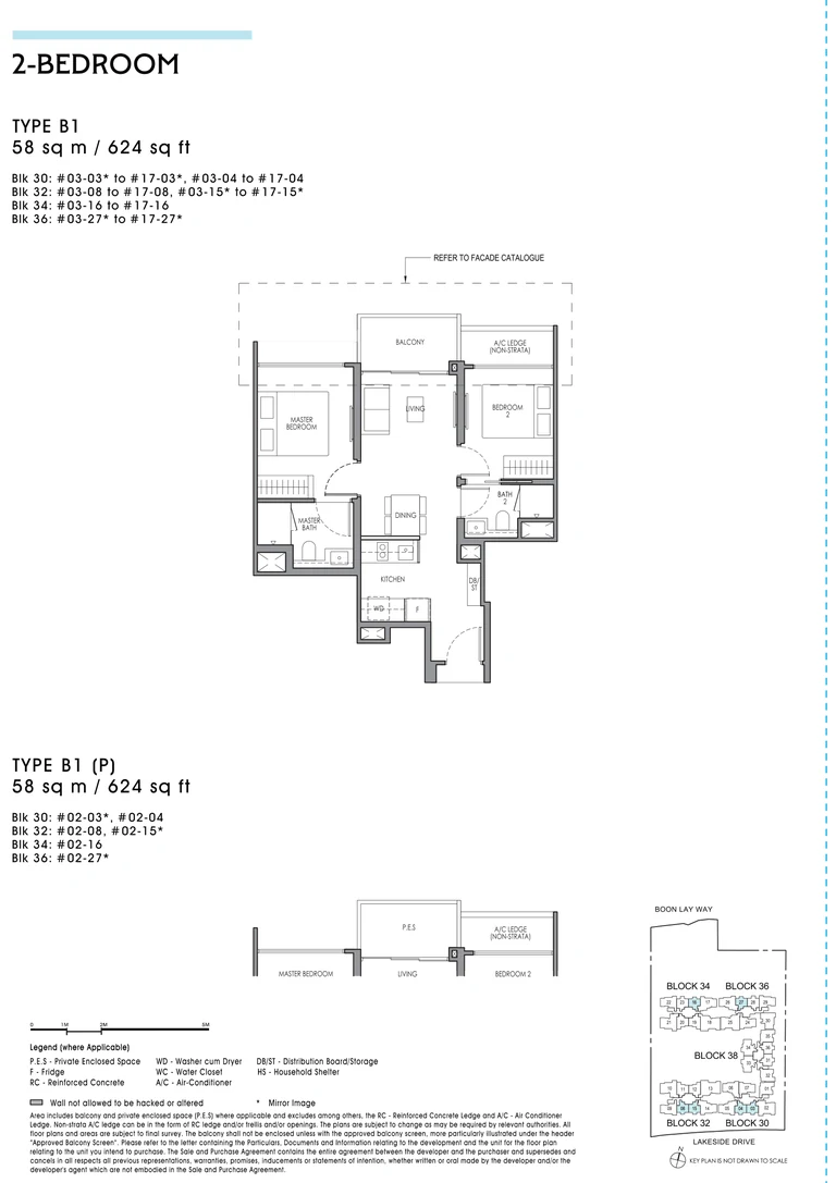 Lucerne Grand floor plan, Type B1, 2-Bedroom, 58 sq m / 624 sq ft