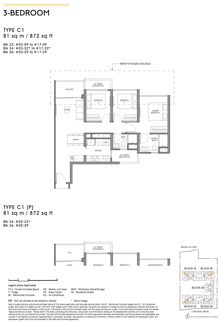 Lucerne Grand floor plan, Type C1, 3-Bedroom, 81 sq m / 872 sq ft