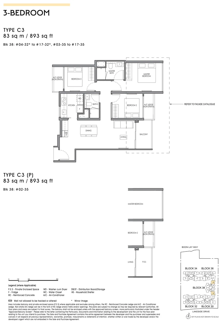 Lucerne Grand floor plan, Type C3, 3-Bedroom, 83 sq m / 893 sq ft