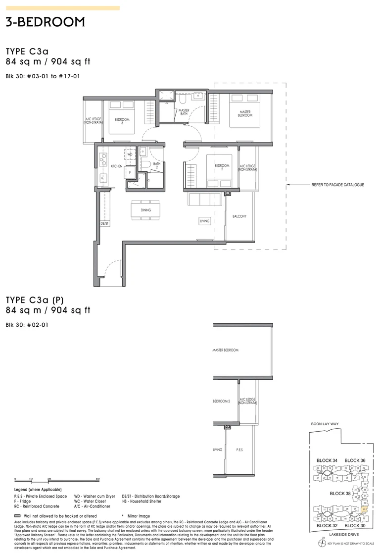 Lucerne Grand floor plan, Type C3a, 3-Bedroom, 84 sq m / 904 sq ft