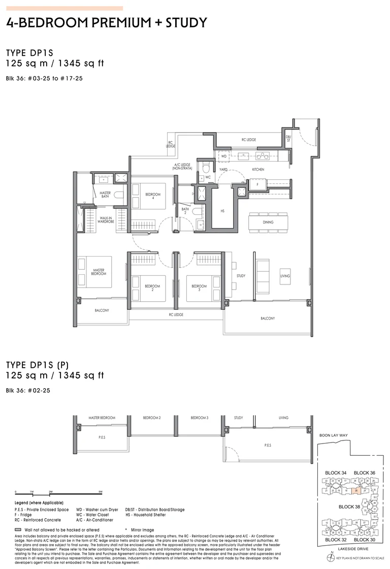 Lucerne Grand floor plan, Type DP1S, 4-Bedroom Premium + Study, 125 sq m / 1,345 sq ft